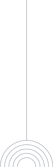 Minimalist black line drawing of a vertical line with five nested semi-circles at the bottom.